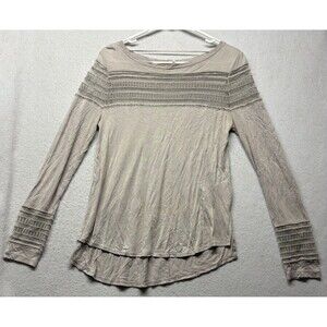 Free People Roxie Long Sleeve Gray T Shirt Boho Mesh Layering Size XS